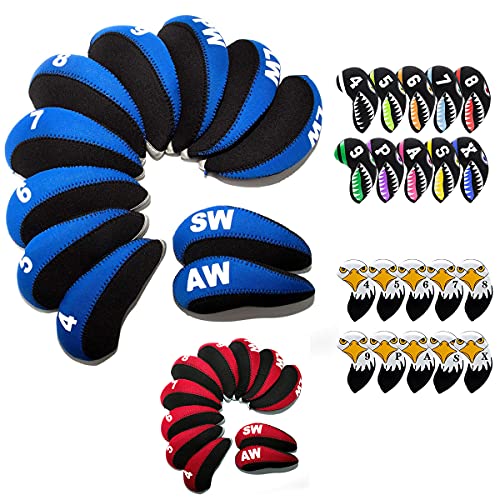 Golf Iron Covers,Golf Iron Head Covers Neoprene Golf Iron Covers Set 11pcs Golf Iron Headcovers,Golf Club Head Covers for Iron Club Fit All Brands Titleist,Callaway,Taylormade (Iron Cover Blue&Black)