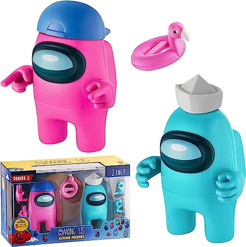 P.M.I. Among Us Action Figures | Two of Four 4.5-Inch-Tall Collectibles | Among Us Toys and Playable Mini Toys | Cyan Ghost and Pink Crewmate with 5 Accessories: Hats and Hands
