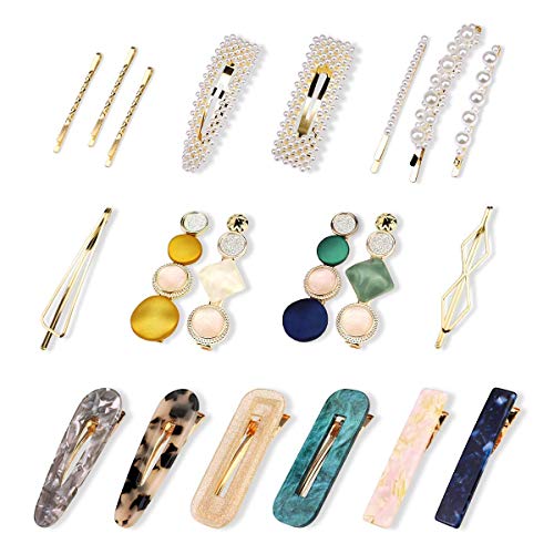 nuoshen 20 Pcs Pearl Hair Clips, Sweet Hair Barrettes Fashion Style Hair Clips Pearl Macaron Acrylic Resin Barrettes Headwear Styling Tools for Women Girls Ladies Party Wedding Daily