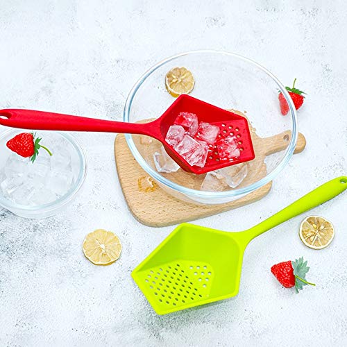 Colador Un colador se Puede Usar en cocinas domésticas con una Cuchara de Filtro de Silicona, una Pala con un Mango Largo y una Fuga. (Color : Green)