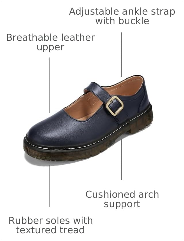 Image of Women's Mary Jane Flat Shoes Comfort Platform Buckle Ankle Strap Flats Breathable Slip On Lightweight Office Work Shoes Navy Blue,8 US