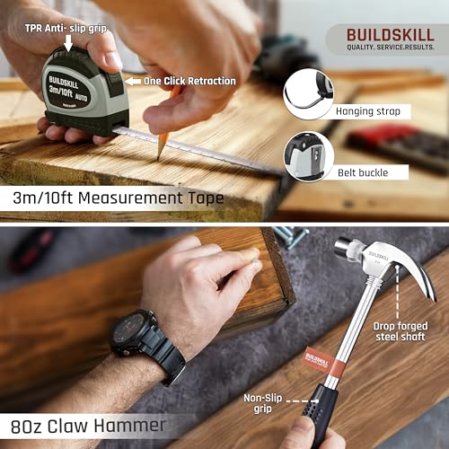 Image of BUILDSKILL 69 Pcs | 12V Cordless Drill Machine Tool Kit 10MM Keyless Chuck,Copper Armature, 3M Auto Measuring Tape, CRV Bits, TPR Screwdriver | Home Tools Box Kit with Drill Machine (6 Month Warranty)