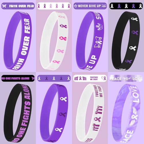 Image of JUNEBRUSHS 64pcs Purple Ribbon Awareness Silicone Bracelets Party Supplies