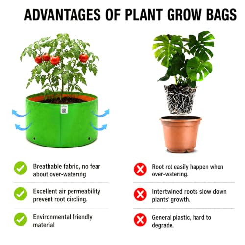 Image of Anandi Green's Premium HDPE Uv Protected 220 GSM Round Shaped Green Colour Plants Grow Bags Suitable for Terrace and Vegetable Gardening (Pack of 10, 9X6 INCH)