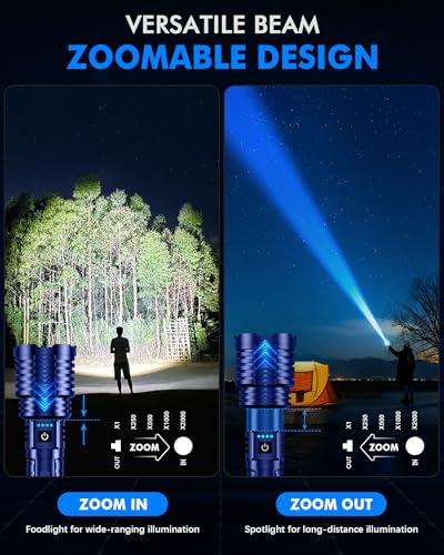 Super Bright Rechargeable LED Flashlights, 2500,000 True High Lumens, Powerful Tactical Flashlight Up to 25H Long Battery Life |Zoomable|5Light Modes|IP67 Water Resistant for Camping (Blue) - Image 5