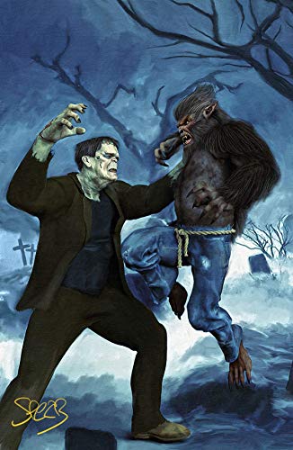 Signed Mark Spears Monsters Premium Print 'Frankenstein vs Wolfman' Full Bleed Comic Book Art 11x17 Horror Movie Monster Poster