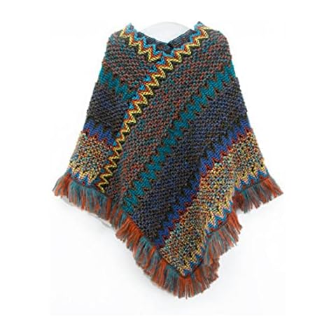 SDFW Fashion autumn winter women's fashion tassel striped shawl warm thick large size girls fame style loose poncho Cover