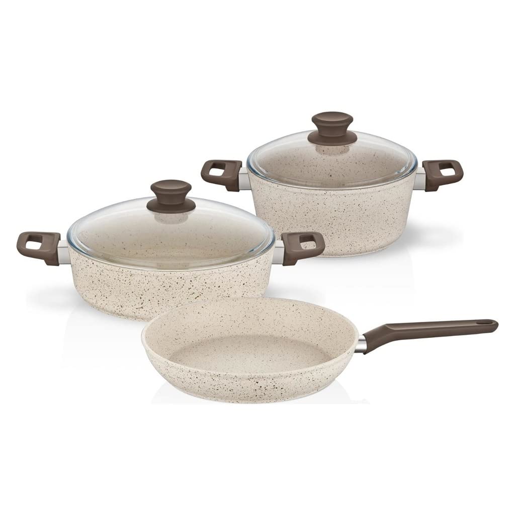 5-teiliges Kochgeschirr-Set, Küchengeschirr, Kochtopf, Kochtopf und Pfannen-Set, antihaftbeschichtet, Granit, Edelstahl, Küche, 24/28/28 cm