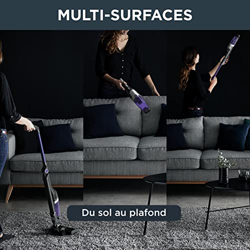 Rowenta Aspirateur balai sans fil 2-en-1, Ultra-compact, Tube flex bidirectionnel, Multi-surface, Batterie longue durée, X-Trem Compact, Noir/violet RH1238WO