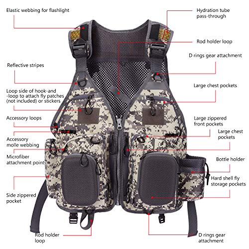 Image of BASSDASH Strap Fishing Vest Adjustable for Men and Women, for Fly Bass Fishing and Outdoor Activities