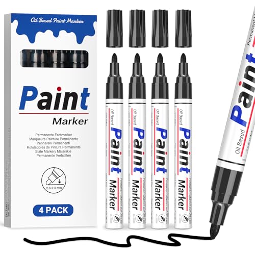 AOSUCO 4 permanente markeerstiften, zwart, 2-2,8 mm, lakstift, permanente markers, waterbestendig, ronde punt, permanente marker, waterbestendig, sneldrogend, veegvast, voor karton, glas, kunststof,