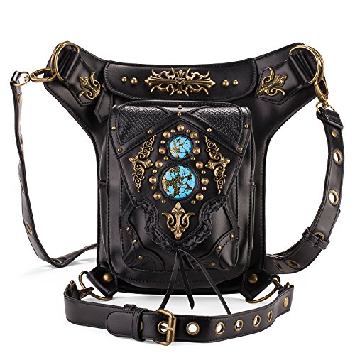 Cook shark Cestlafit New Women Men Leather Vintage Shoulder Steampunk Punk Bolso De La Cintura Paquetes Pierna Bolsa, Anillo en D