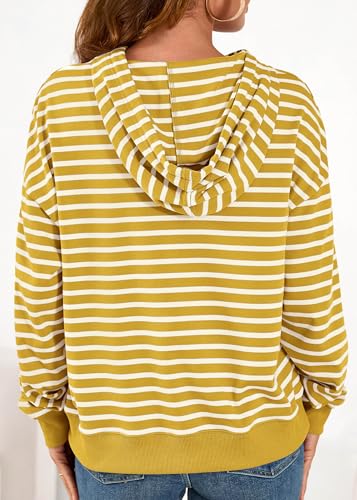 KIRUNDO Womens Striped Hoodies Sweatshirt 2026 Fall Long Sleeve Color Block Drawstring Casual Loose Pullover Top Y2K Clothes(Yellow, XX-Large) — view 2