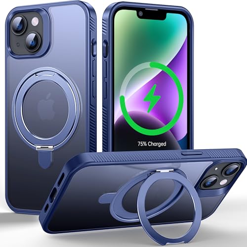 Coque iPhone 13 anti rayures et traces de doigts étui magnétique bleu mat rigide