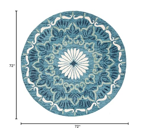 Tapete redondo artesanal Safavieh 6' azul e marfil miniatura 2