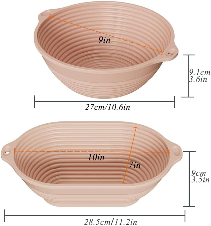 Silicone Banneton Basket,9-10 inch Silicone Bread Proofing Basket,2 Pack Sourdough Baking Supplies Collapsible Proofing Bowl for Home Baking & Beginners making (Round Pink+Oval Pink) - Image 3