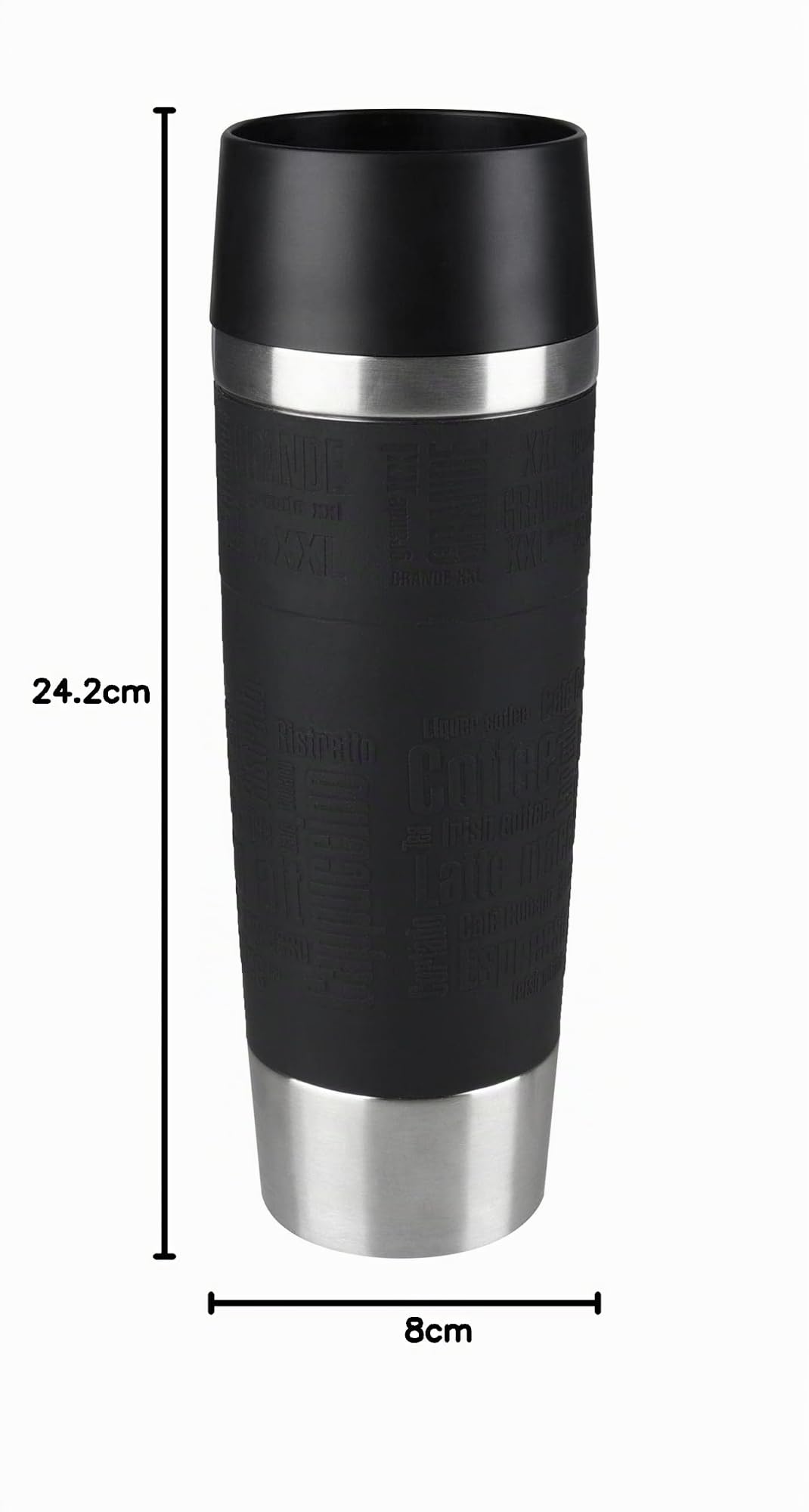 Tefal Grande Tasse de Voyage K3081214 - Bouteille réutilisable à emporter - Fermeture à Pression Rapide - Manchon en Silicone Noir - 500 ML