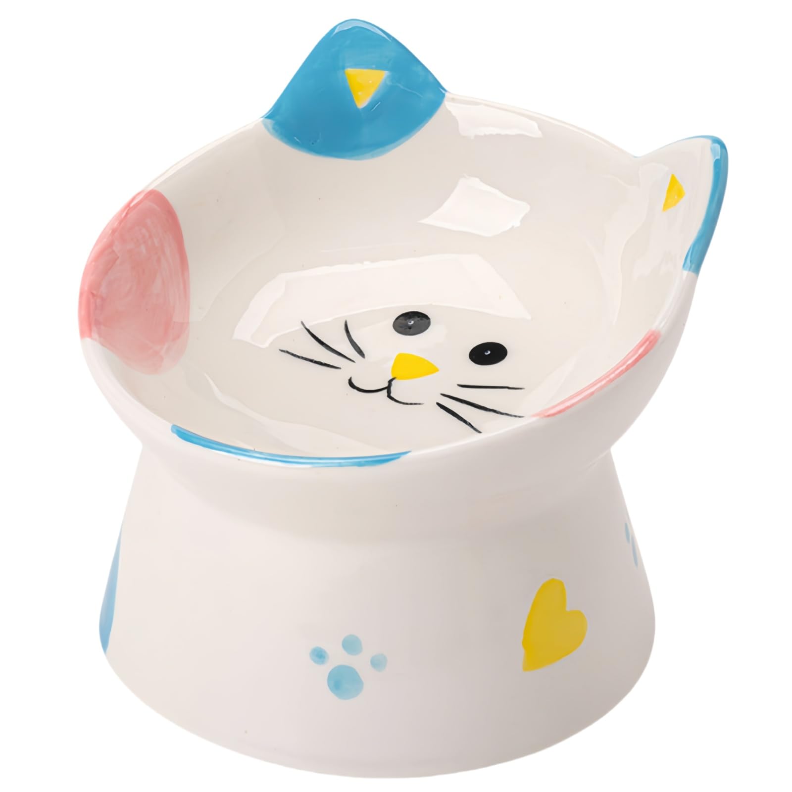 Ceramic Cat Feeder, Elevated Cat Feeding Bowls with Stand Tilted, Neck Protective for Pets 15° Tilted Raised Feeder