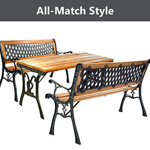 Giantex 50'' Patio Bench, Outdoor Furniture Cast Iron Hardwood Frame Porch Loveseat, Weather Proof Porch Path Chair For 2 Person Outside Bench #TOP4