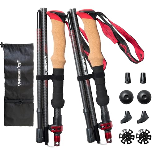 BISINNA Carbon Fiber Collapsible Trekking Poles (2 Pack)