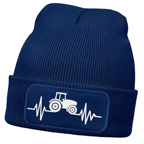 Bonnet homme motif tracteur cadeau d'agriculteur original en maille
