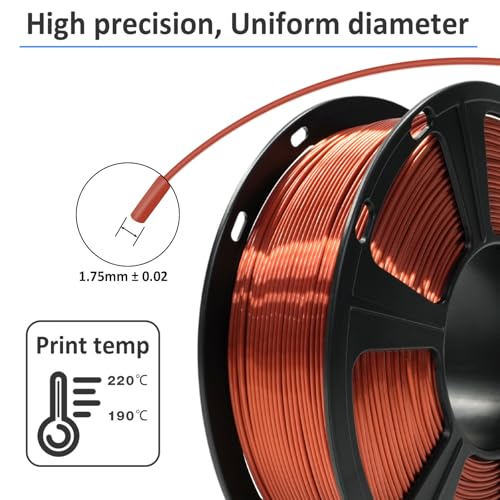 Image of GIANTARM 3D Printer Filament, Silk Copper Pla Filament, 1Kg(2.2lbs) Spool, 1.75mm Dimension Accuracy + /- 0.03mm, 3D Printing Filament