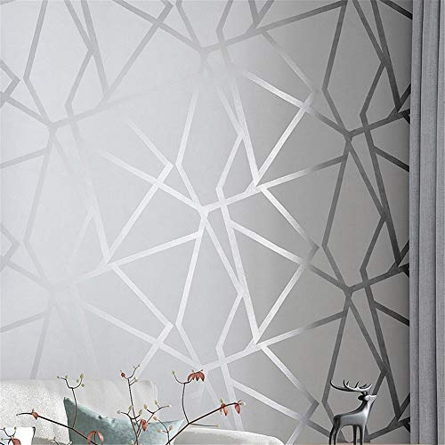 3D-Wandtapete, geometrisch, modernes Design, silbernes Streifenmuster, grau, für Schlafzimmer, Wohnzimmer, Heimdekoration (10 m x 53 cm)