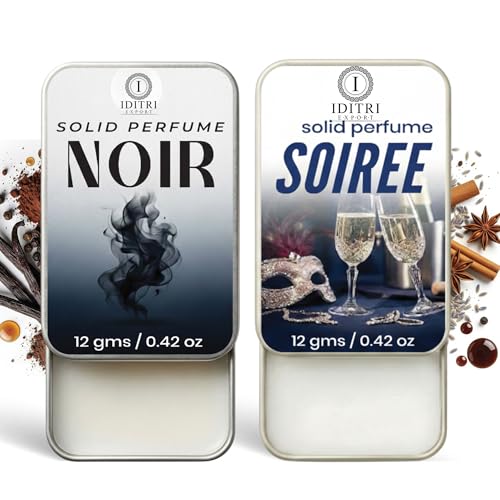Image of Solid Perfume |Soiree&Noir Alcohol Free Wax Perfume Balm, Long Lasting | Pocket Tin 12g, Pack Of 2| Non Greasy Smooth Glide, Travel Friendly Men And Women
