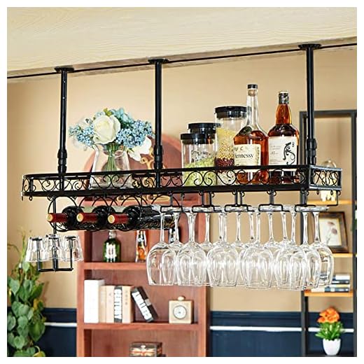 Vinglasställ Hylla Förvaring Väggmonterad Vinflaskhållare Takmonterad Vinflaskställ, Bägare Stemware Glashållare, Vintage Heminredningsställ, Höjdjusterbar, för restauranger Bar Kök (Bla