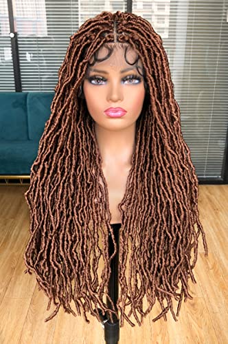 Annivia Faux Locs Wig With Baby Hair Full Double Lace Square Knotless Braided Wigs For Black Women Long Dreadlock Wig Hand-Braided Synthetic Twist Wig 32Inch 30# #TOP1