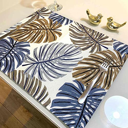 Jogo Americano Retangular 6 Lugares - Tecido - Mesa Posta (Tecido Costela Azul)