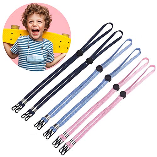 6 Pack - Adjustable Face Mask Lanyard for Kids & Adults - Handy Mask Holder & Hanger for Comfortabale Wearing- Face Mask Rest & Ear Saver (Blue, Pink, Navy)