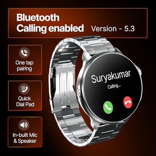 Image of CrossBeats Aura Round 1.46 inch Super AMOLED Metal Smart Watch, Always On, Advanced AI ENC Bluetooth Calling, in-Built Games, Fast Charge, Rotating Crown, 123+ Sports Modes, 454 x 454 Pixel