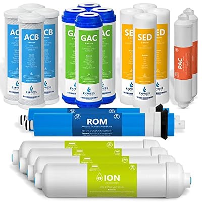 Express Water - 2 Year Deionization Reverse Osmosis System Replacement Filter Set - 20 Filters with 50 GPD RO Membrane - 10 inch Size Water Filters