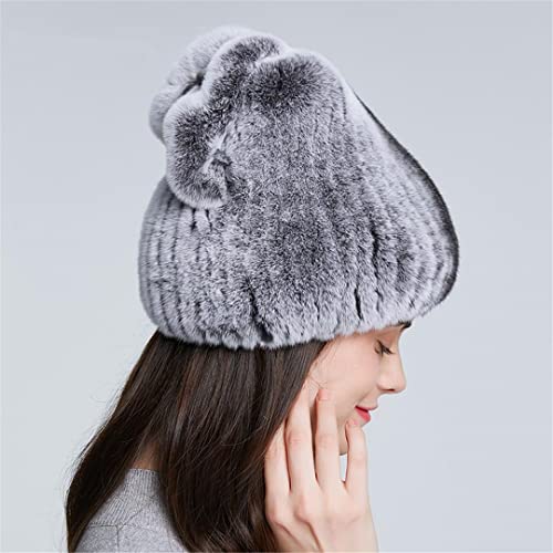 Desconocido Sombreros de Piel de Invierno para Mujer Sombrero de Piel Natural con Lazo Gorro cálido para Mujer