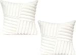 All Smiles Throw Pillow Covers Cushion Covers 18x18 Set of 2 Decor Case Faux Fur Plush Soft Fluffy Velvet Cozy Fuzzy Striped Pillowcase Home for Sofa Living Room Bedroom,Cream White