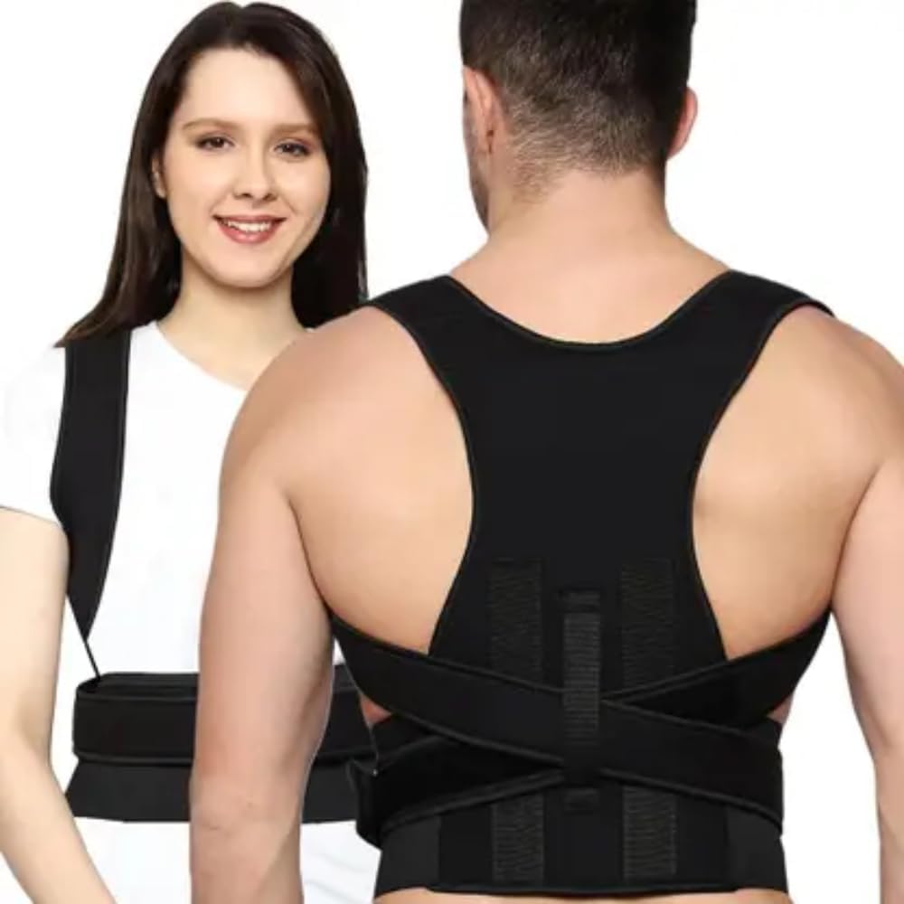 Posture Corrector Belt for Men and Women | Back Support Belt with 2 Metal Support Rods | Adjustable Shoulder and Spine Support Brace | Breathable Back Straightener Universal Size Black-image-44