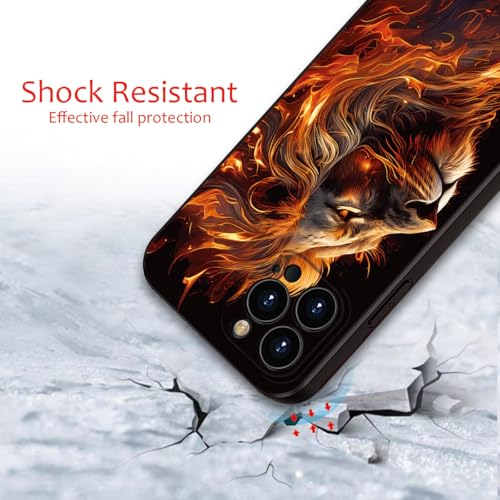 Printed with Lion for iPhone 16 pro max case, Flaming Lion Silicone Soft Shockproof Case - Exuding Royal Authority (A1-Lions-Animal)