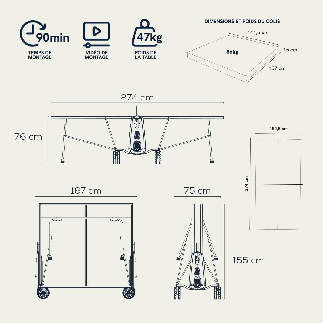 Cornilleau - Table de ping-Pong d'extérieur 100X Outdoor - Loisir de Jardin - Agrément FFTT - Bleu ou Gris