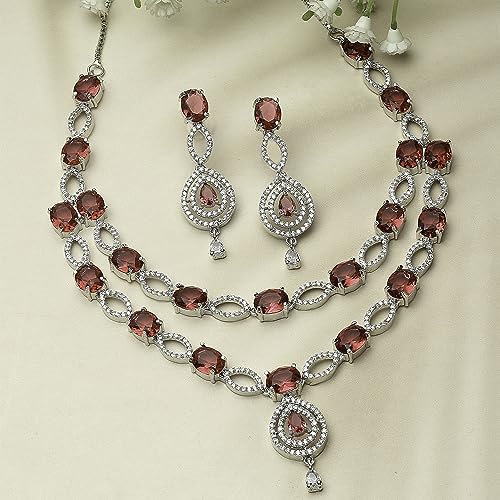 Rhodium-Plated Abstract Necklace Set with Earrings