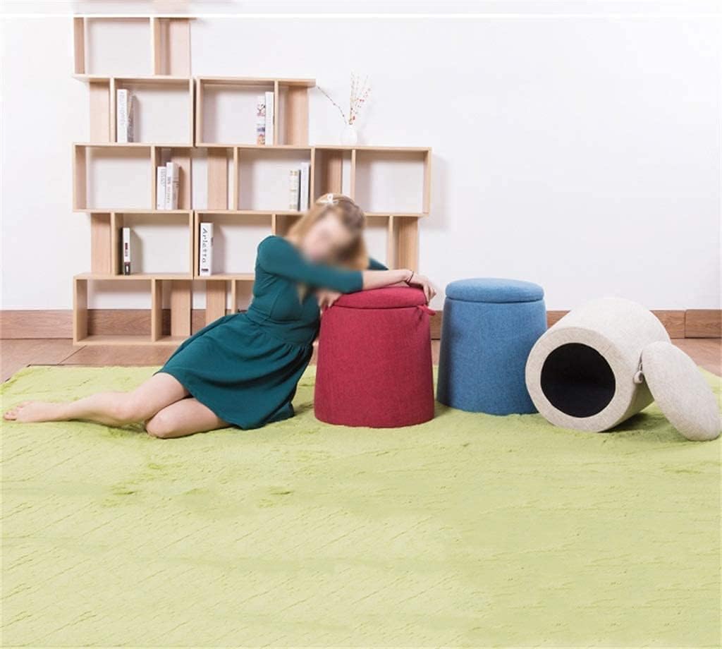 BABYCE Ottoman Stool Pouffe Chair Stool Cloth Cover and 4 Legs Sofa Home Low Stool - Khaki Solid Wood Footstool (Color : Red)