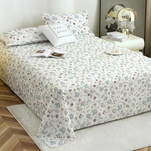 Image of Story@Home 190 TC Cotton Double Bedsheet Set with 2 Pillow Covers | Soft Breathable Fabric | 250 x 225 cm Double Bed Sheet | Off White & Brown Floral Printed Bedding for Bedroom