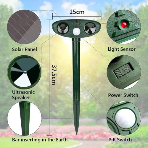 Katzenschreck Ultraschall,Solar Tiervertreiber Katzenabwehr, Ultraschall Abwehrmittel Hundeschreck Marderschreck mit Bewegungsmelder für Katzen, Hunde, Mäuse,Vögel, Marder