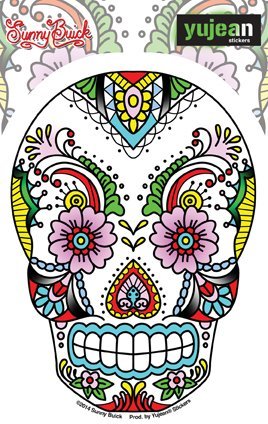 Buick Old Skool Flowers & Lace Sugar Skull Sticker DECAL - 3.75