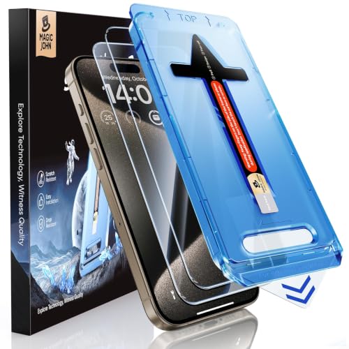 MAGIC JOHN 2 Stück für iPhone 15 Pro Max für Panzerglas (6 7 Zoll) Auto-Dust-Eliminierung 9H HD Klar Bläschenfrei Einfache Installation
