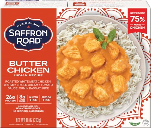 Saffron Road Frozen Butter Chicken – High Protein, Seed Oil Free, Chickens Raised with No Antibiotics, No Artificial Ingredients, Gluten-Free – 10 Ounce