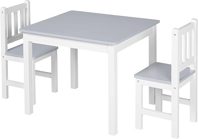 HOMCOM Kids Table and Chair Set 3 Pieces Toddler Preschoolers Desk with 2 Chairs for Indoor Study Rest Snack Time Grey