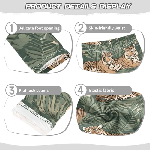 ALAZA Girls' Leggings Children's Yoga Pants Skinny Printed Dance Tiger Palm Leaf Green Comfortable 4T2