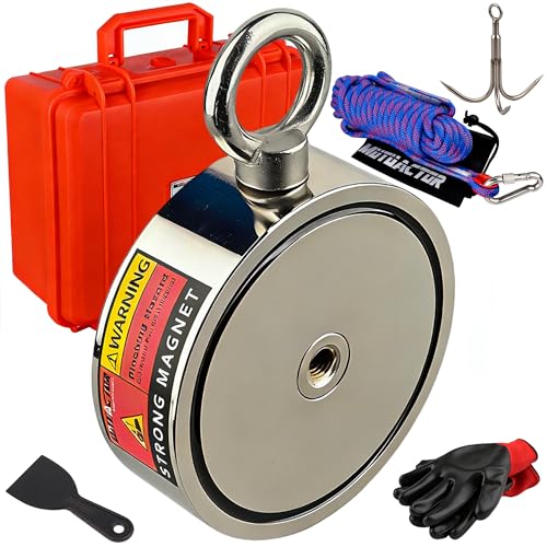 MUTUACTOR Super Strong Fishing Magnet Kit,Φ4.21” Double Sided Heavy Duty Neodymium Magnet,2800lbs Permanent Rare Earth Magnets Fishing with 65FT Rope Gloves for Hunting Retrieval Underwater Searching