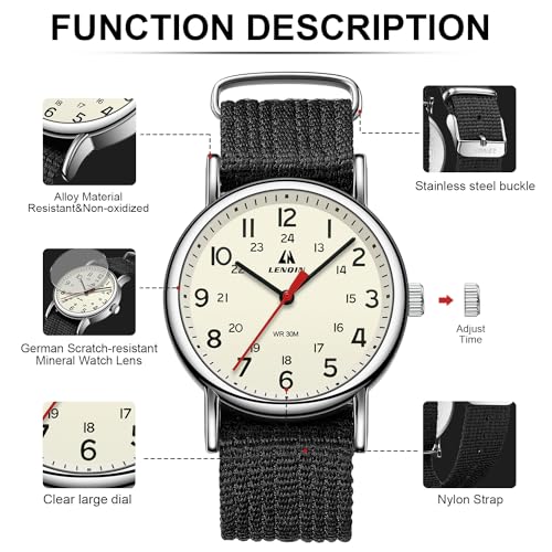 Image of LN LENQIN Mens Watches Unisex Military Sport Nylon Strap Stylish Luminous Fashion Analog Quartz Watch for Men Waterproof Army Tactical Casual Wristwatch
